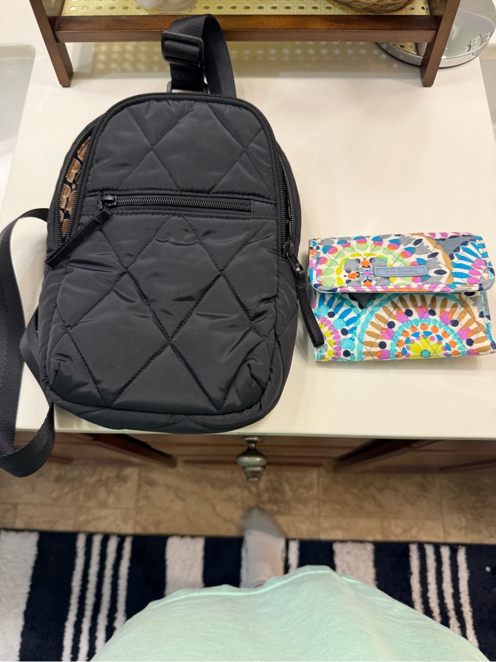 Vera Bradley Black Quilted Crossbody Sling Bag with Colorful Wallet
